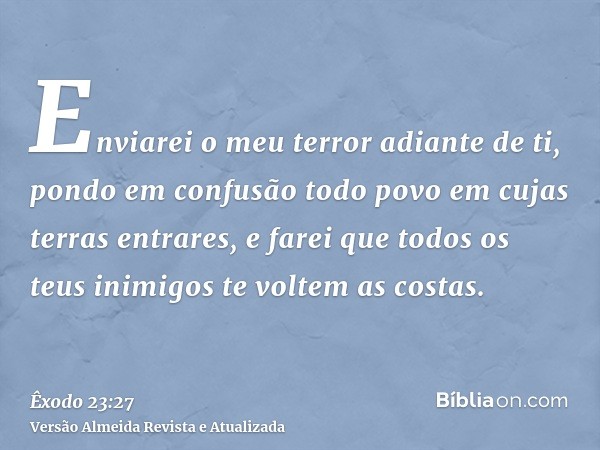 Enviarei o meu terror adiante de ti, pondo em confusão todo povo em cujas terras entrares, e farei que todos os teus inimigos te voltem as costas.