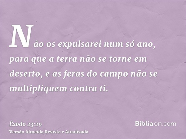 Não os expulsarei num só ano, para que a terra não se torne em deserto, e as feras do campo não se multipliquem contra ti.