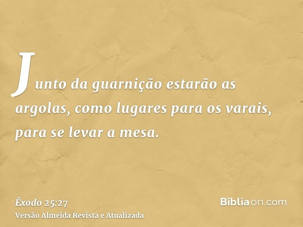 Junto da guarnição estarão as argolas, como lugares para os varais, para se levar a mesa.