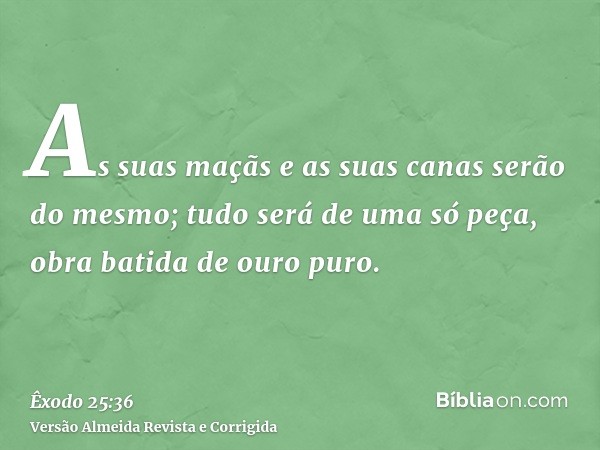 As suas maçãs e as suas canas serão do mesmo; tudo será de uma só peça, obra batida de ouro puro.