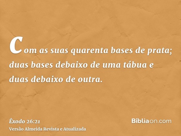 com as suas quarenta bases de prata; duas bases debaixo de uma tábua e duas debaixo de outra.