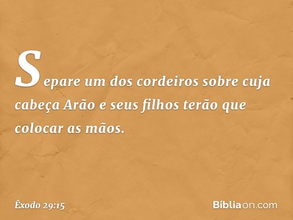 "Separe um dos cordeiros sobre cuja cabeça Arão e seus filhos terão que colocar as mãos. -- Êxodo 29:15