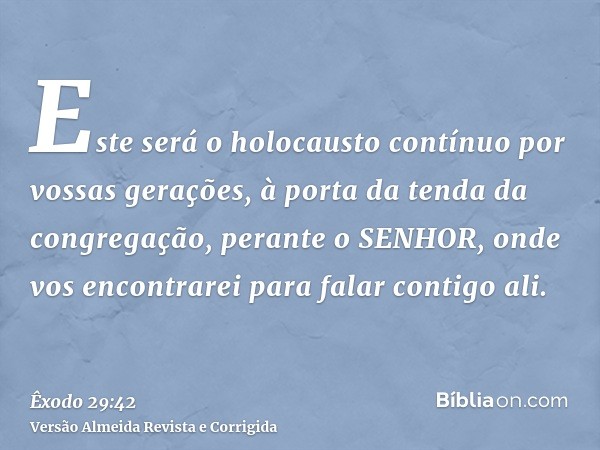 Este será o holocausto contínuo por vossas gerações, à porta da tenda da congregação, perante o SENHOR, onde vos encontrarei para falar contigo ali.