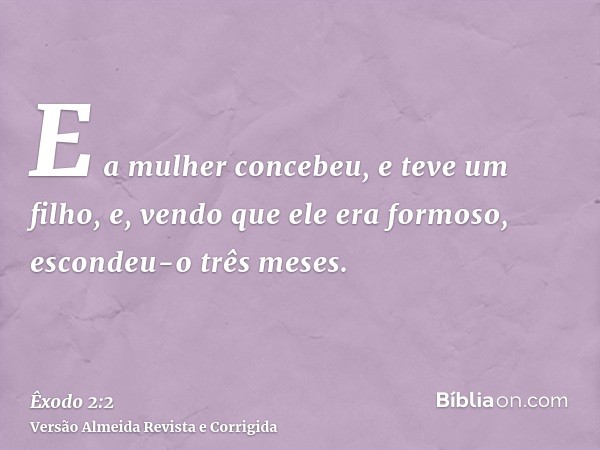 E a mulher concebeu, e teve um filho, e, vendo que ele era formoso, escondeu-o três meses.
