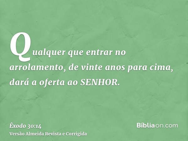 Qualquer que entrar no arrolamento, de vinte anos para cima, dará a oferta ao SENHOR.