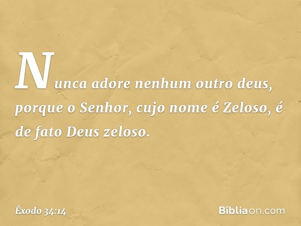 Nun­ca adore nenhum outro deus, porque o Senhor, cujo nome é Zeloso, é de fato Deus zeloso. -- Êxodo 34:14