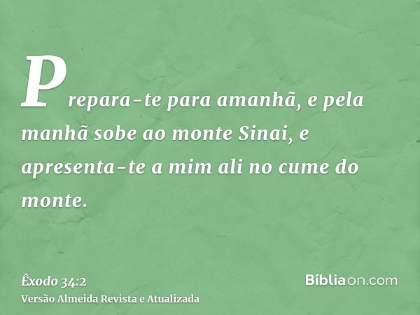 Prepara-te para amanhã, e pela manhã sobe ao monte Sinai, e apresenta-te a mim ali no cume do monte.