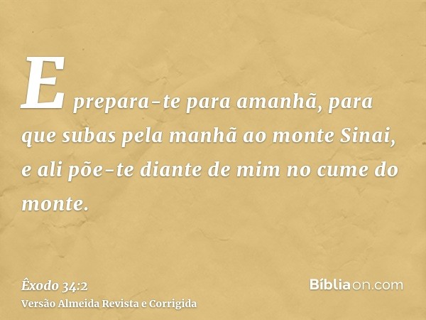 E prepara-te para amanhã, para que subas pela manhã ao monte Sinai, e ali põe-te diante de mim no cume do monte.
