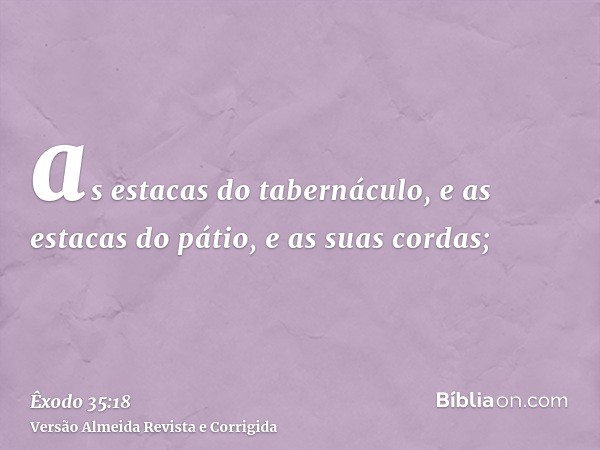 as estacas do tabernáculo, e as estacas do pátio, e as suas cordas;