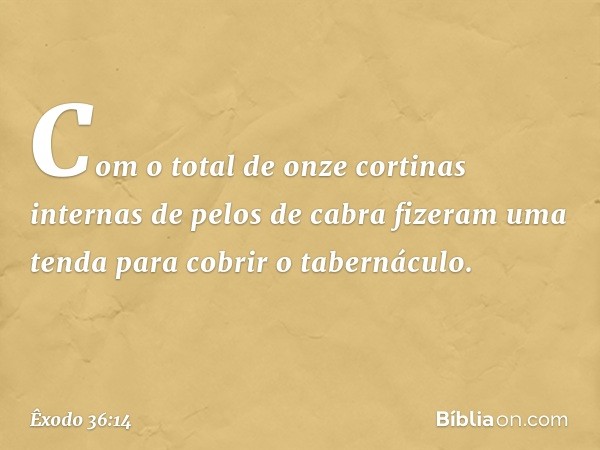 Com o total de onze cortinas internas de pelos de cabra fizeram uma tenda para cobrir o tabernáculo. -- Êxodo 36:14