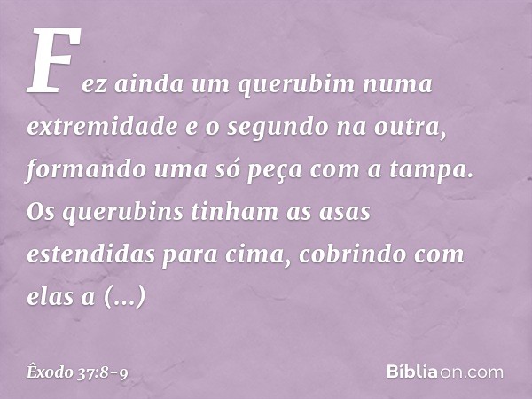 Fez ainda um querubim numa extremi­dade e o segundo na outra, formando uma só peça com a tampa. Os querubins tinham as asas estendidas para cima, cobrindo com e