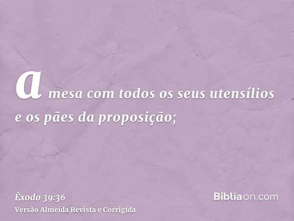 a mesa com todos os seus utensílios e os pães da proposição;