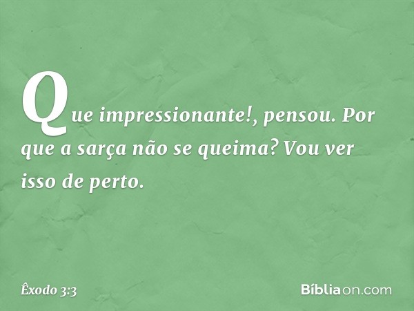 "Que impressionan­te!", pensou. "Por que a sarça não se queima? Vou ver isso de perto." -- Êxodo 3:3