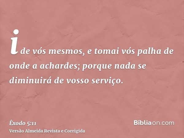 ide vós mesmos, e tomai vós palha de onde a achardes; porque nada se diminuirá de vosso serviço.