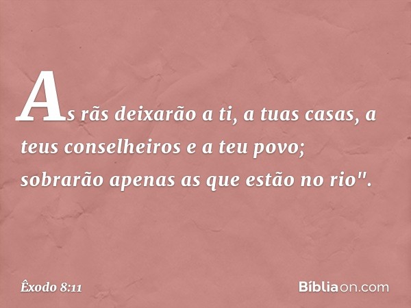 As rãs deixarão a ti, a tuas casas, a teus conselheiros e a teu povo; sobrarão apenas as que estão no rio". -- Êxodo 8:11