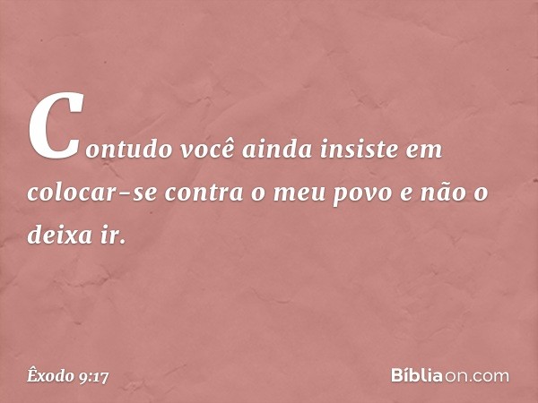 Contudo você ainda insiste em colocar-se contra o meu povo e não o deixa ir. -- Êxodo 9:17