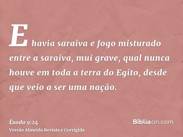 E havia saraiva e fogo misturado entre a saraiva, mui grave, qual nunca houve em toda a terra do Egito, desde que veio a ser uma nação.