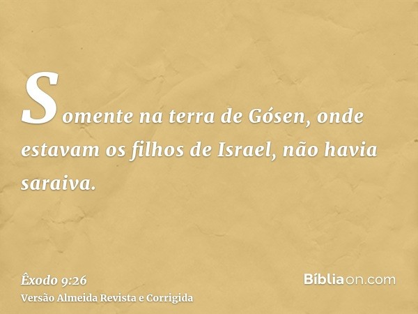 Somente na terra de Gósen, onde estavam os filhos de Israel, não havia saraiva.