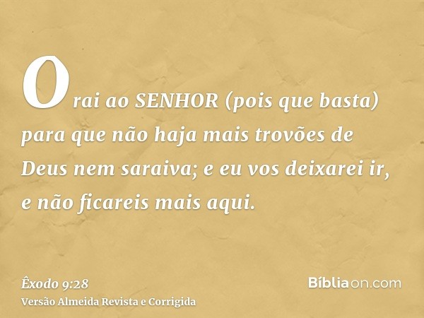 Orai ao SENHOR (pois que basta) para que não haja mais trovões de Deus nem saraiva; e eu vos deixarei ir, e não ficareis mais aqui.