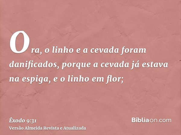 Ora, o linho e a cevada foram danificados, porque a cevada já estava na espiga, e o linho em flor;