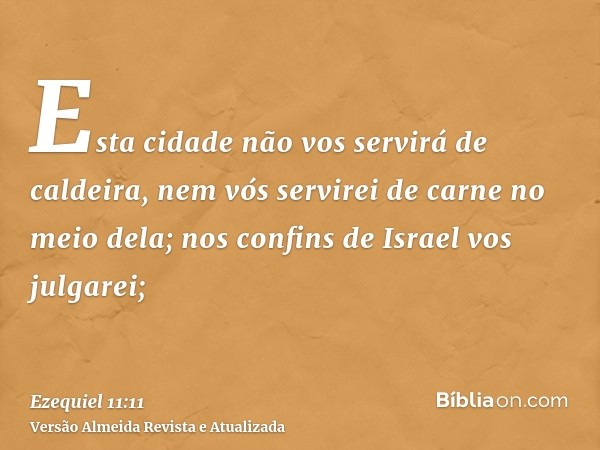 Esta cidade não vos servirá de caldeira, nem vós servirei de carne no meio dela; nos confins de Israel vos julgarei;