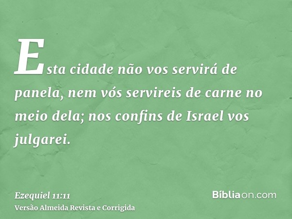 Esta cidade não vos servirá de panela, nem vós servireis de carne no meio dela; nos confins de Israel vos julgarei.