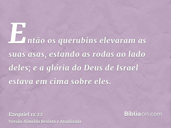 Então os querubins elevaram as suas asas, estando as rodas ao lado deles; e a glória do Deus de Israel estava em cima sobre eles.