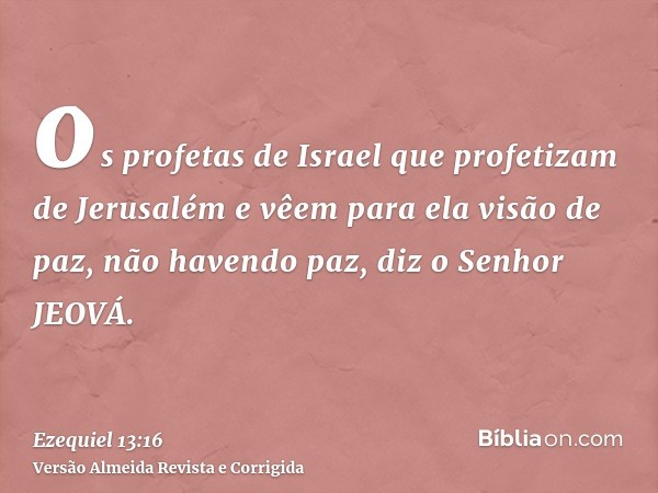 os profetas de Israel que profetizam de Jerusalém e vêem para ela visão de paz, não havendo paz, diz o Senhor JEOVÁ.