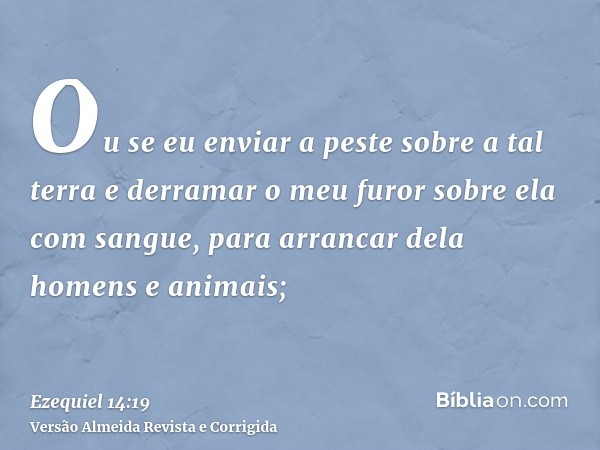 Ou se eu enviar a peste sobre a tal terra e derramar o meu furor sobre ela com sangue, para arrancar dela homens e animais;