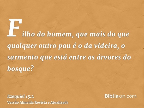 Filho do homem, que mais do que qualquer outro pau é o da videira, o sarmento que está entre as árvores do bosque?