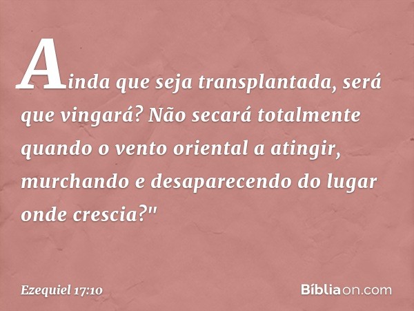 Ain­da que seja transplantada, será que vingará? Não secará totalmente quando o vento orien­tal a atingir, murchando e desaparecendo do lugar onde crescia?" -- 