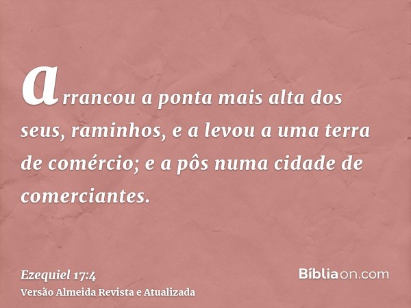 arrancou a ponta mais alta dos seus, raminhos, e a levou a uma terra de comércio; e a pôs numa cidade de comerciantes.