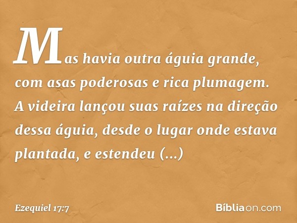 "Mas havia outra águia grande, com asas poderosas e rica plumagem. A videira lançou suas raízes na direção dessa á­guia, desde o lugar onde estava plantada, e e