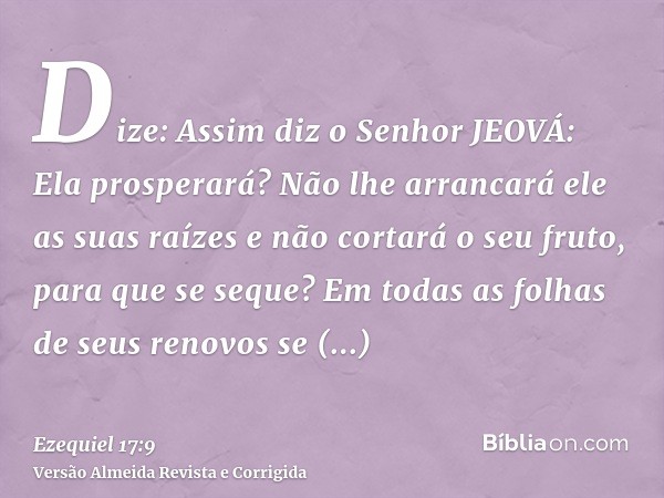 Dize: Assim diz o Senhor JEOVÁ: Ela prosperará? Não lhe arrancará ele as suas raízes e não cortará o seu fruto, para que se seque? Em todas as folhas de seus re