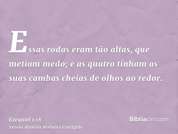 Essas rodas eram tão altas, que metiam medo; e as quatro tinham as suas cambas cheias de olhos ao redor.