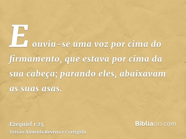 E ouviu-se uma voz por cima do firmamento, que estava por cima da sua cabeça; parando eles, abaixavam as suas asas.