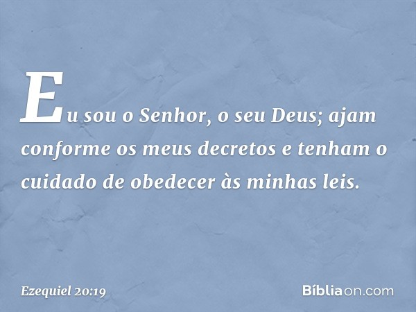 Eu sou o Senhor, o seu Deus; ajam conforme os meus decretos e tenham o cuidado de obedecer às minhas leis. -- Ezequiel 20:19