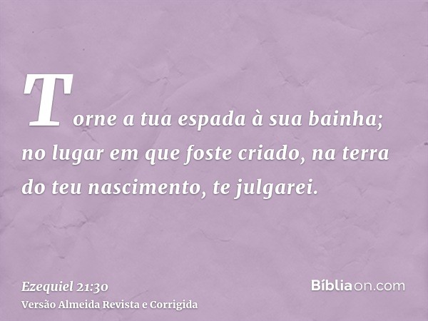 Torne a tua espada à sua bainha; no lugar em que foste criado, na terra do teu nascimento, te julgarei.