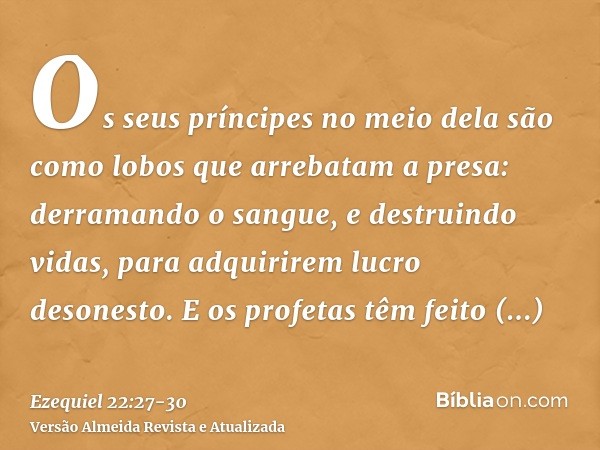 Os seus príncipes no meio dela são como lobos que arrebatam a presa: derramando o sangue, e destruindo vidas, para adquirirem lucro desonesto.E os profetas têm 