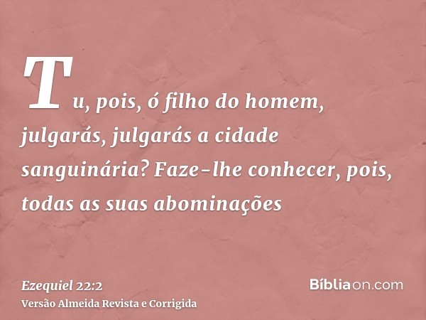 Tu, pois, ó filho do homem, julgarás, julgarás a cidade sanguinária? Faze-lhe conhecer, pois, todas as suas abominações