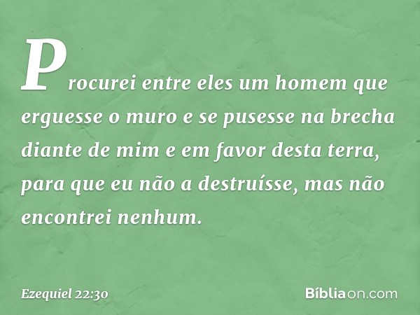 "Procurei entre eles um homem que erguesse o muro e se pusesse na brecha diante de mim e em favor desta terra, para que eu não a destruísse, mas não encontrei n