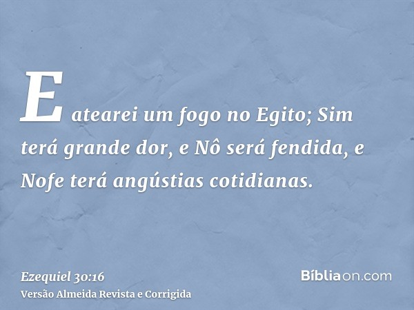 E atearei um fogo no Egito; Sim terá grande dor, e Nô será fendida, e Nofe terá angústias cotidianas.