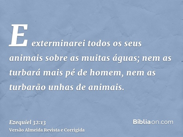 E exterminarei todos os seus animais sobre as muitas águas; nem as turbará mais pé de homem, nem as turbarão unhas de animais.