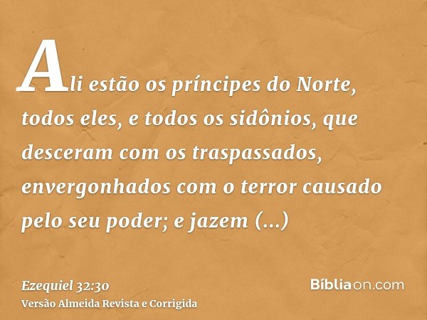 Ali estão os príncipes do Norte, todos eles, e todos os sidônios, que desceram com os traspassados, envergonhados com o terror causado pelo seu poder; e jazem i