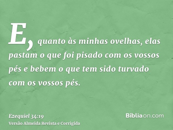 E, quanto às minhas ovelhas, elas pastam o que foi pisado com os vossos pés e bebem o que tem sido turvado com os vossos pés.