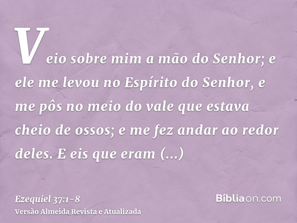 Veio sobre mim a mão do Senhor; e ele me levou no Espírito do Senhor, e me pôs no meio do vale que estava cheio de ossos;e me fez andar ao redor deles. E eis qu
