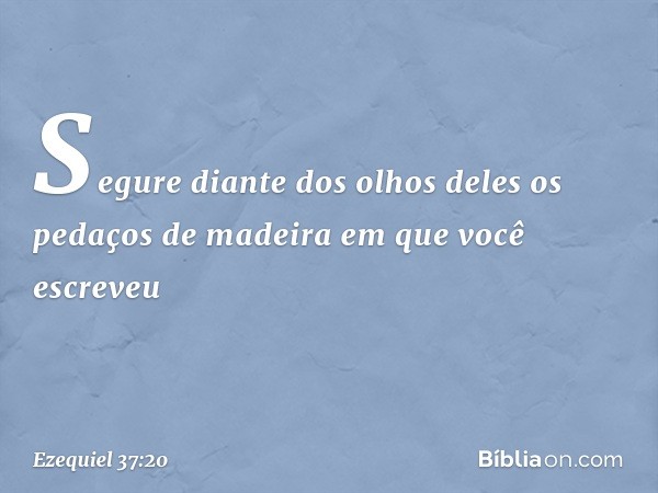 Segure diante dos olhos deles os pedaços de madeira em que você escreveu -- Ezequiel 37:20