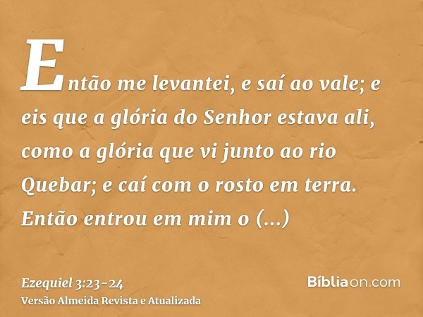 Então me levantei, e saí ao vale; e eis que a glória do Senhor estava ali, como a glória que vi junto ao rio Quebar; e caí com o rosto em terra.Então entrou em 