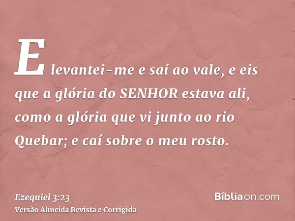 E levantei-me e saí ao vale, e eis que a glória do SENHOR estava ali, como a glória que vi junto ao rio Quebar; e caí sobre o meu rosto.