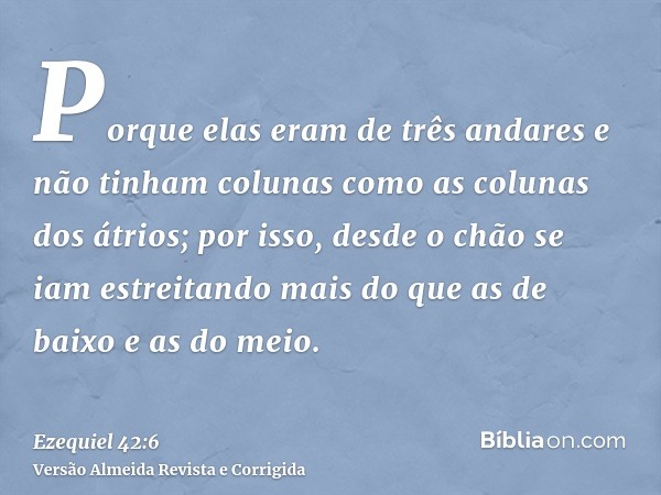 Porque elas eram de três andares e não tinham colunas como as colunas dos átrios; por isso, desde o chão se iam estreitando mais do que as de baixo e as do meio